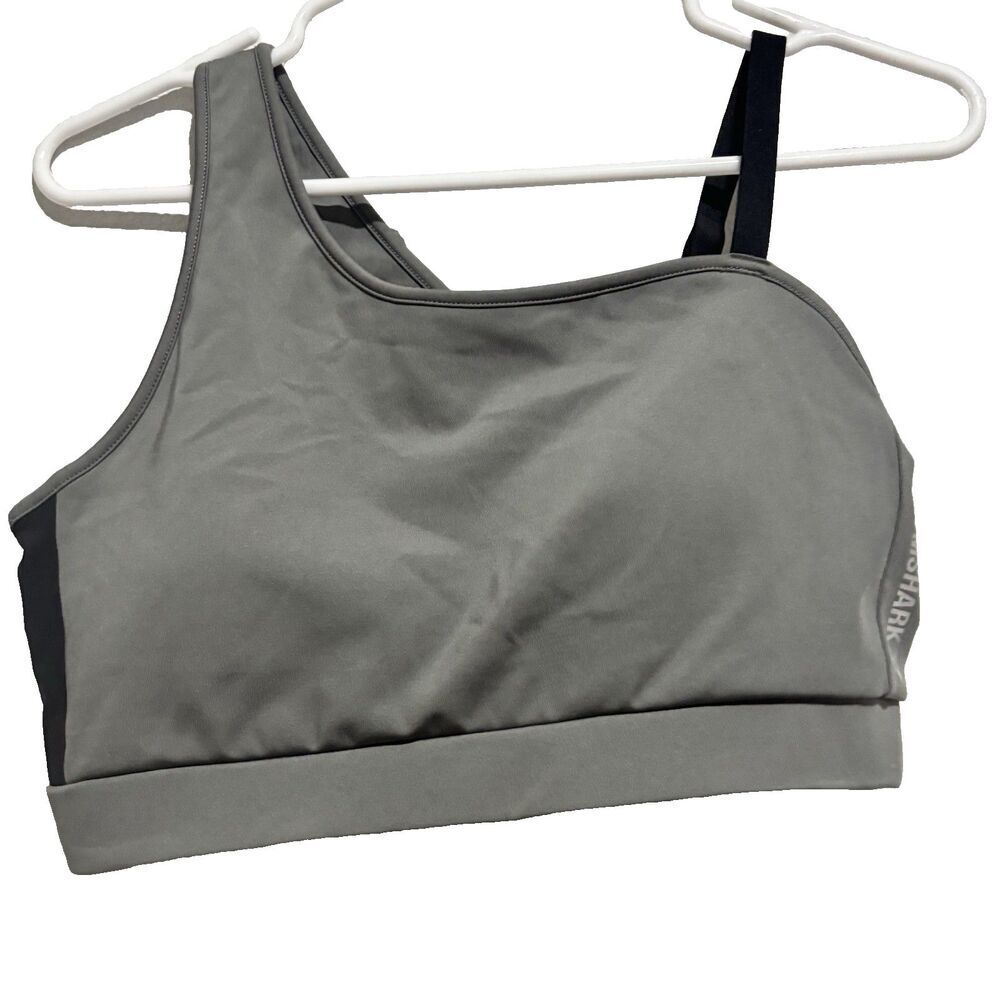 Gymshark Asymmetric‎ Sports Bra Smokey Gray Black Light Support Size Medium